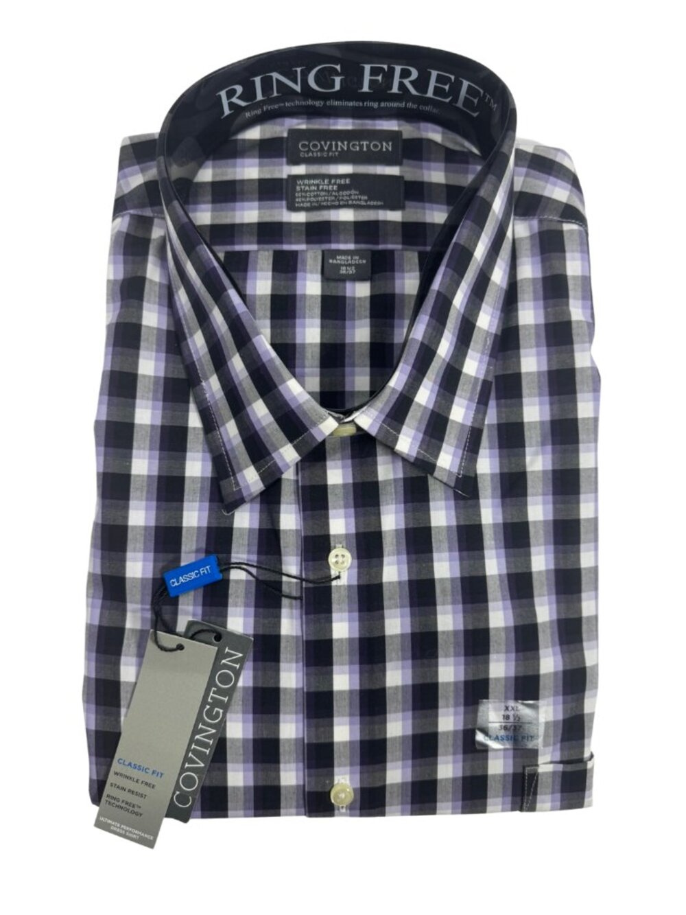 Covington Men Long Sleeve Dress Shirt Classic Fit Button Down Plaid Purple White